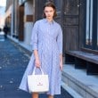ドレステリア(レディース)(DRESSTERIOR(Ladies))の【7分袖/洗える】ストライプウエストシェイプシャツワンピ ブルー(393)