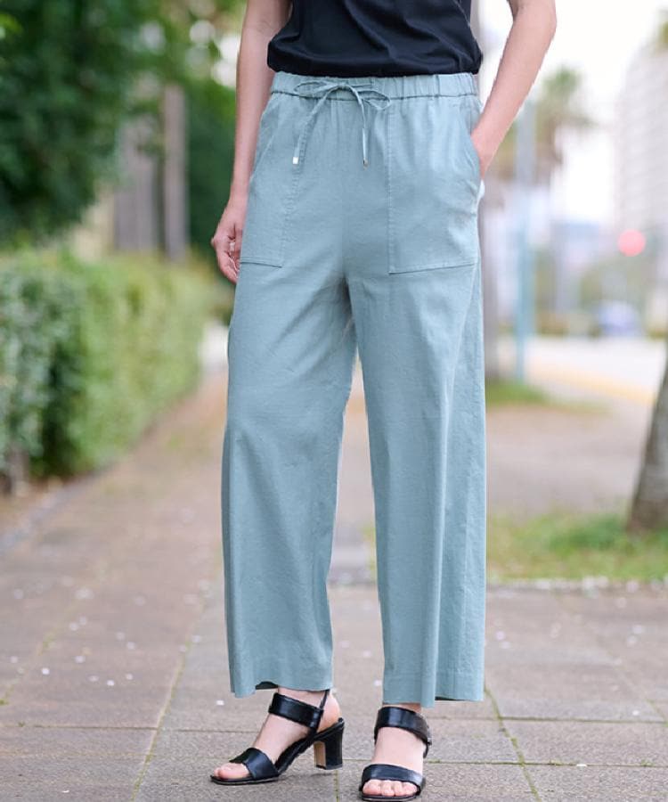 ドレステリア(レディース)(DRESSTERIOR(Ladies))の【接触冷感/洗える/ウエストゴム】ウォッシャブルリネンイージーワイドパンツ ミントグリーン(021)