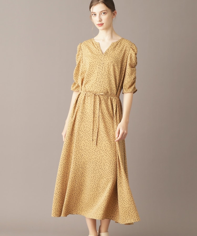ドレステリア(レディース)(DRESSTERIOR(Ladies))の【ポケット付き/ドット柄】ドットハーフスリーブワンピース ベージュ(152)