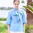 ドレステリア(レディース)(DRESSTERIOR(Ladies))の【2WAY/清涼感】袖ボリュームシア―ボウタイブラウス サックスブルー(090)