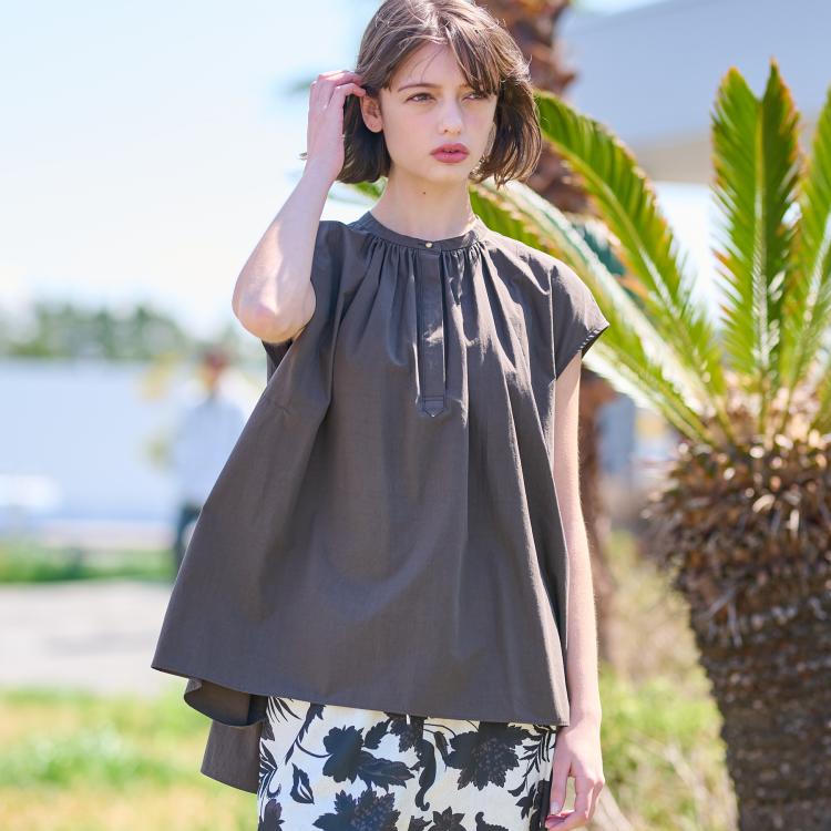 ドレステリア(レディース)(DRESSTERIOR(Ladies))の【コットン100％/洗える】フレンチスリーブイレギュラーヘムブラウス シャツ・ブラウス