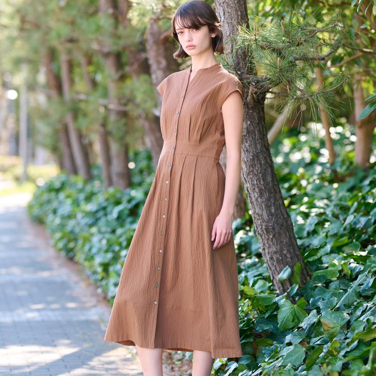 ドレステリア(レディース)(DRESSTERIOR(Ladies))の【ポケットあり/後ろウエストゴム】フレンチスリーブリップルワンピース マキシ・ロングワンピース