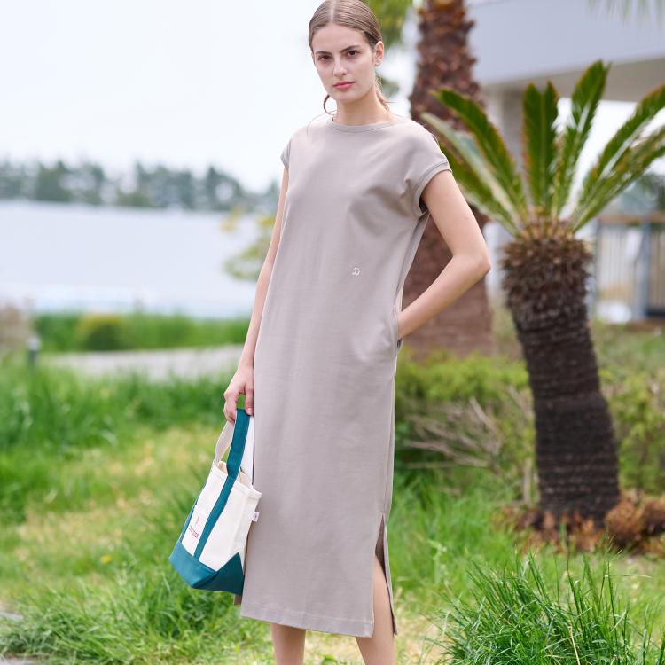 ドレステリア(レディース)(DRESSTERIOR(Ladies))の【カットソー素材/ポケット付き】フレンチスリーブコットンジャージワンピース マキシ・ロングワンピース