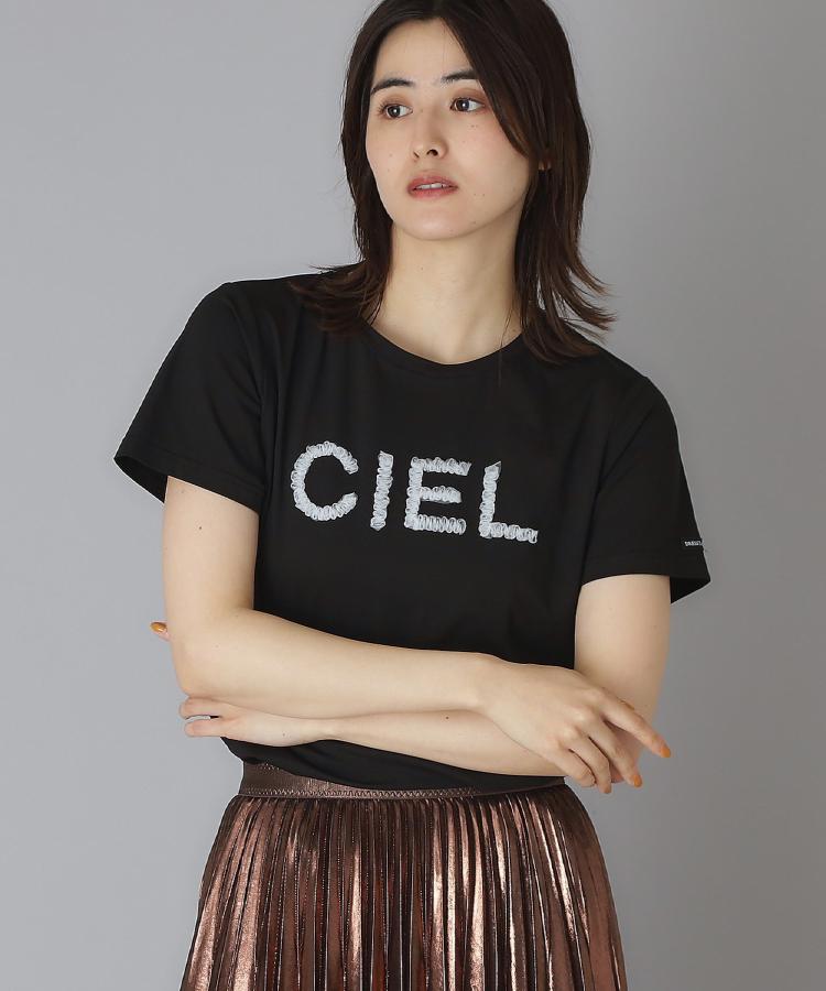 ドレステリア(レディース)(DRESSTERIOR(Ladies))のクリア天竺チュールCIELロゴTシャツ ブラック(019)