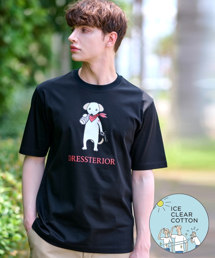 ドレステリア(メンズ)(DRESSTERIOR(Men))の【接触冷感／抗菌防臭／消臭】ICE CLEAR COTTON DRINKER DOG Tシャツ ブラック(019)