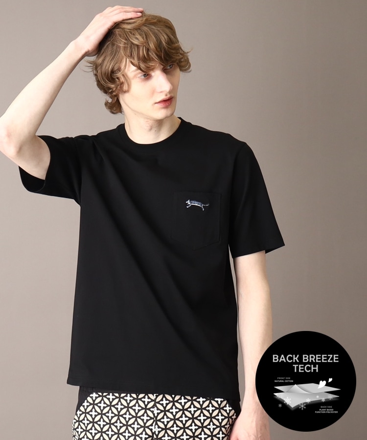 ドレステリア(メンズ)(DRESSTERIOR(Men))の【接触冷感/UVカット機能】BACK BREEZE TECH タイガー刺繍ポケットTシャツ ブラック(019)