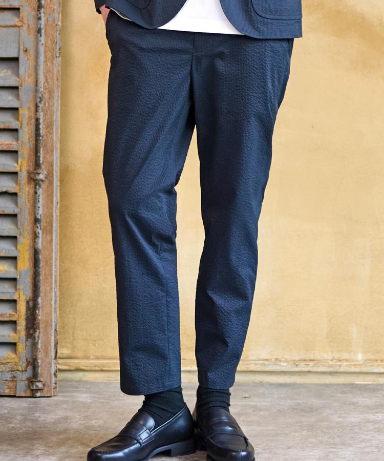 ドレステリア(メンズ)(DRESSTERIOR(Men))の【セットアップ可/吸湿速乾/Safari5月号掲載】COOL MAX シアサッカーパンツ ネイビー(294)