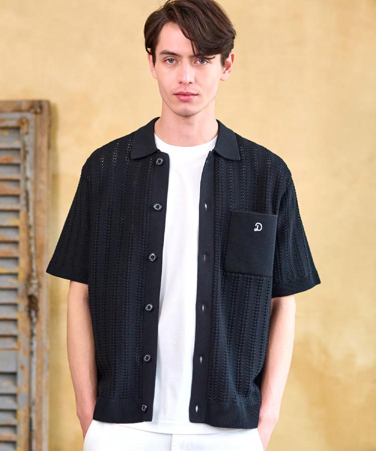 ドレステリア(メンズ)(DRESSTERIOR(Men))の【Safari5月号掲載】オーガニックコットン キューバニットシャツ ブラック(019)