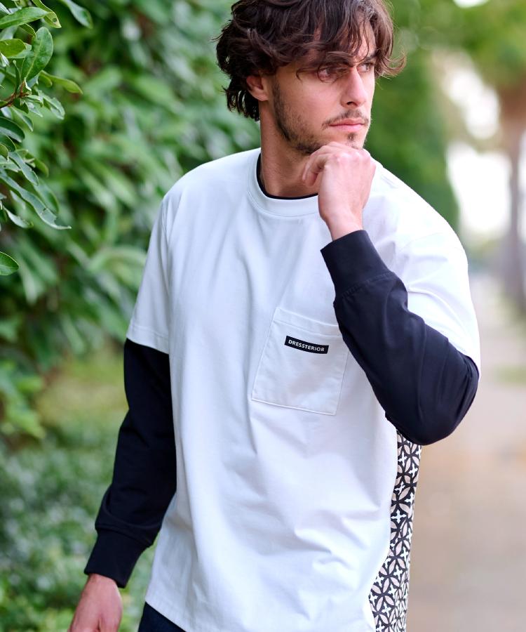 ドレステリア(メンズ)(DRESSTERIOR(Men))の【接触冷感/UVカット】BACK BREEZE TECH バックオーバーラップサークルレイヤードロングTシャツ6