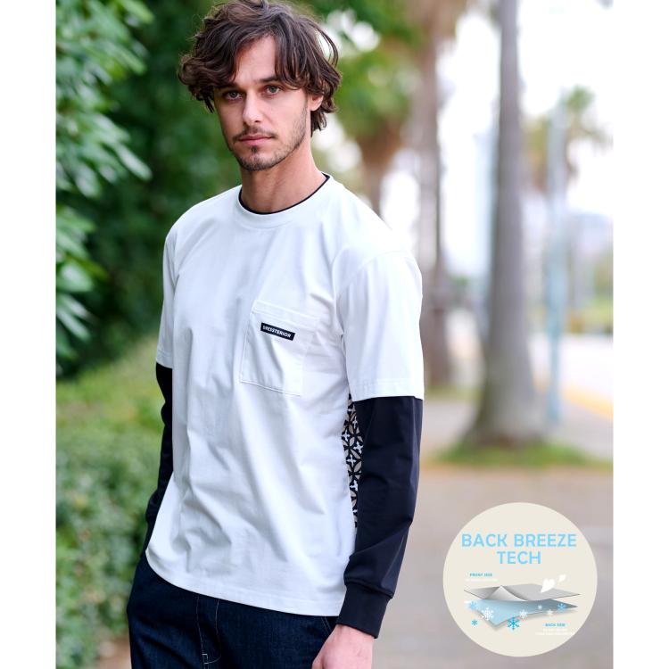 ドレステリア(メンズ)(DRESSTERIOR(Men))の【接触冷感/UVカット】BACK BREEZE TECH バックオーバーラップサークルレイヤードロングTシャツ Ｔシャツ