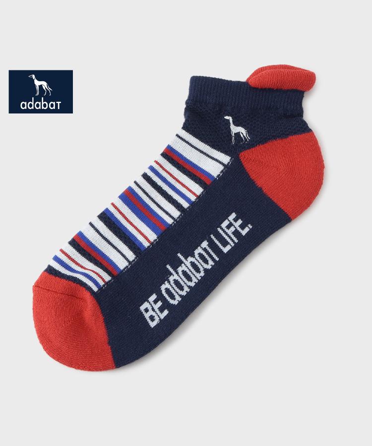 アダバット(メンズ)(adabat(Men))の【新レーベル ADABAT NAVY】マルチボーダーベリーショートソックス ネイビー(494)