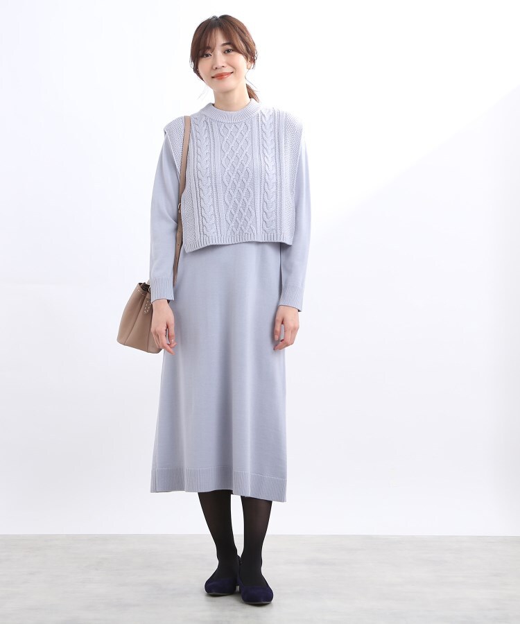 【WEB限定カラーあり/洗える】ベルテッドベスト+ニットワンピース