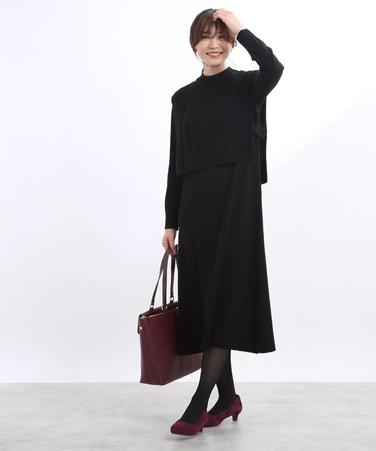 【WEB限定カラーあり/洗える】ベルテッドベスト+ニットワンピース