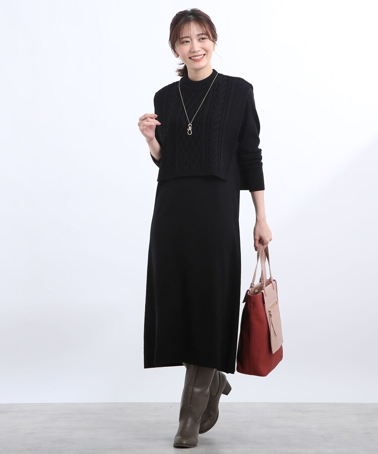 【WEB限定カラーあり/洗える】ベルテッドベスト+ニットワンピース