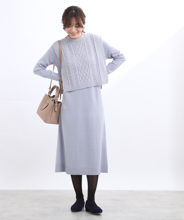 【WEB限定カラーあり/洗える】ベルテッドベスト+ニットワンピース
