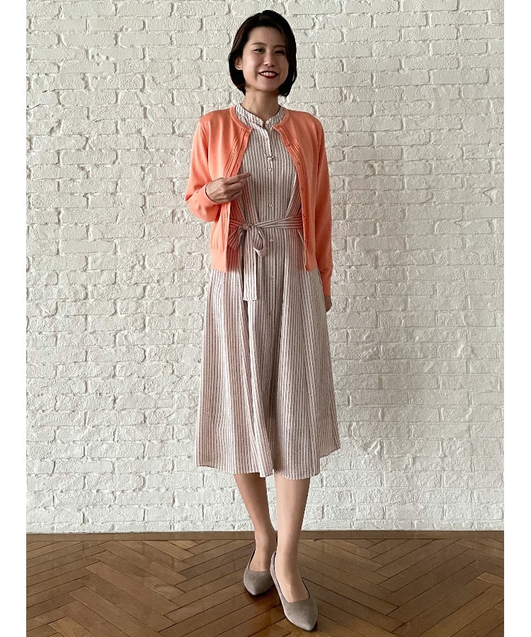 【洗える】バンドカラーシャツワンピース 【洗える】バンドカラーシャツワンピース