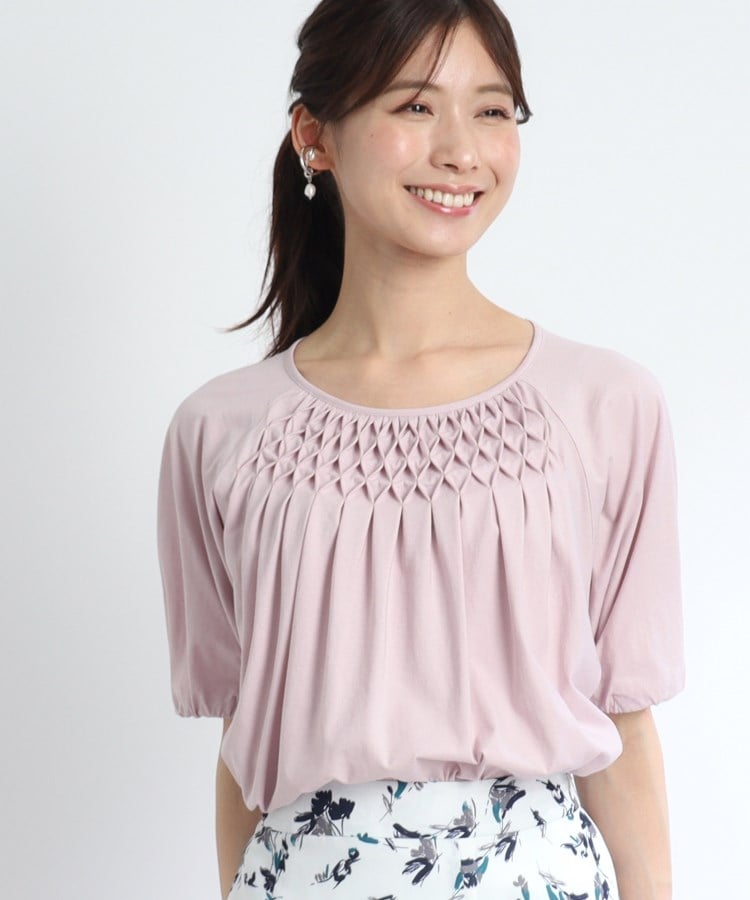 リフレクト(Reflect)の【SALE／接触冷感／洗える】スモッキング刺繍ジャージブラウス ライトピンク(070)