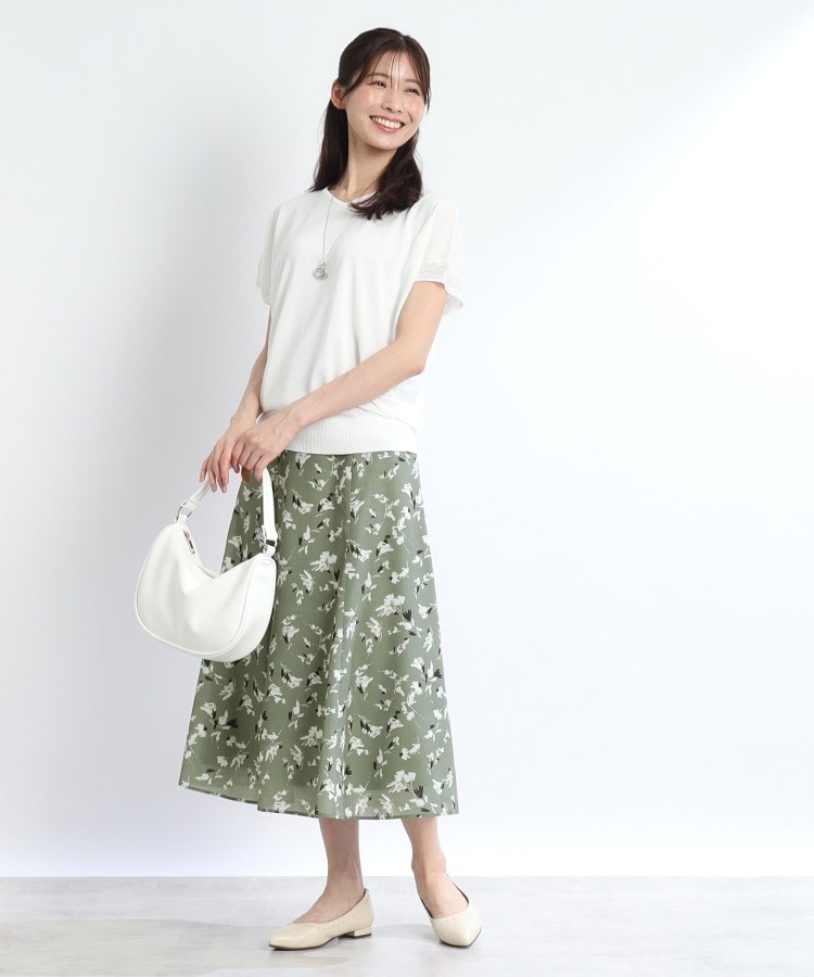 SALE/マシンウォッシュ可】フラワー柄フレアスカート(ミモレ SALE/マシンウォッシュ可】フラワー柄フレアスカート(ミモレ