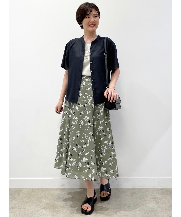 SALE／マシンウォッシュ可】フラワー柄フレアスカート（ミモレ