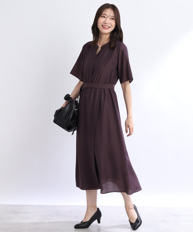 SALE/洗える/サッシュベルト付き】ラップ風デザインワンピース SALE/洗える/サッシュベルト付き】ラップ風デザインワンピース