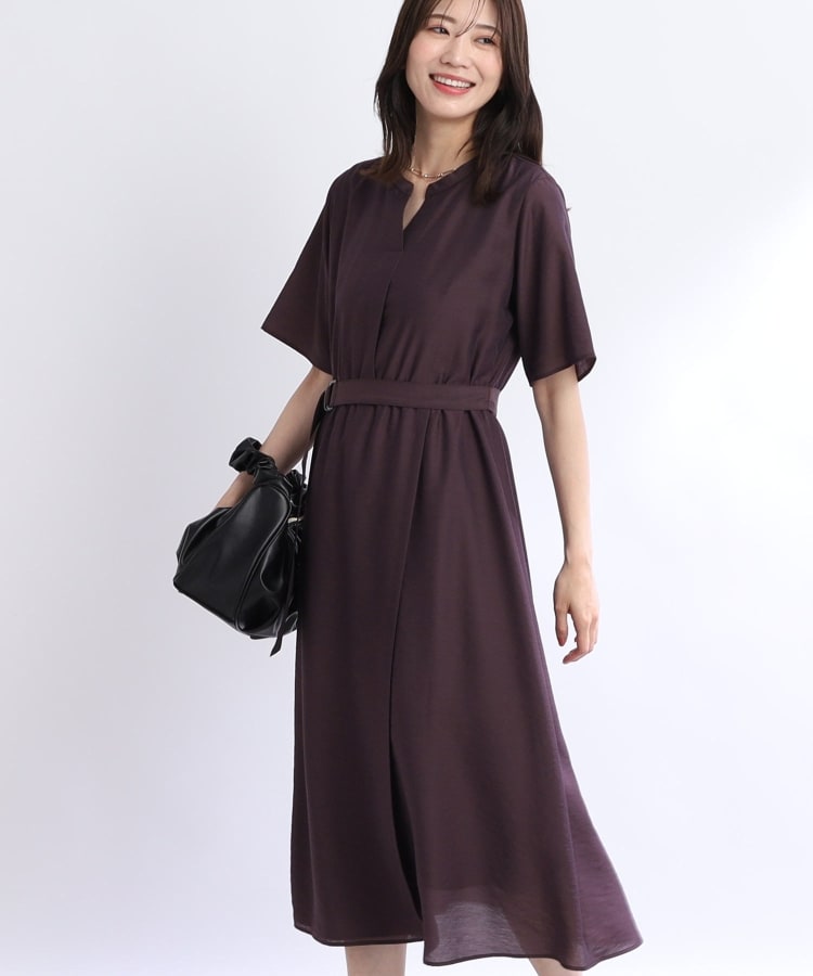 SALE／洗える／サッシュベルト付き】ラップ風デザインワンピース