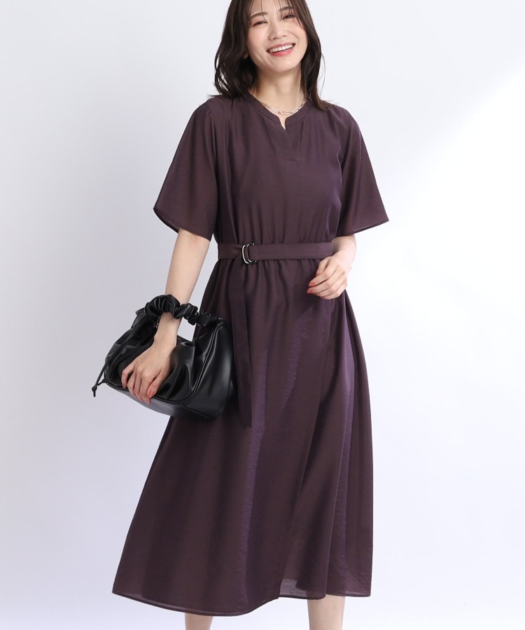 SALE/洗える/サッシュベルト付き】ラップ風デザインワンピース SALE/洗える/サッシュベルト付き】ラップ風デザインワンピース