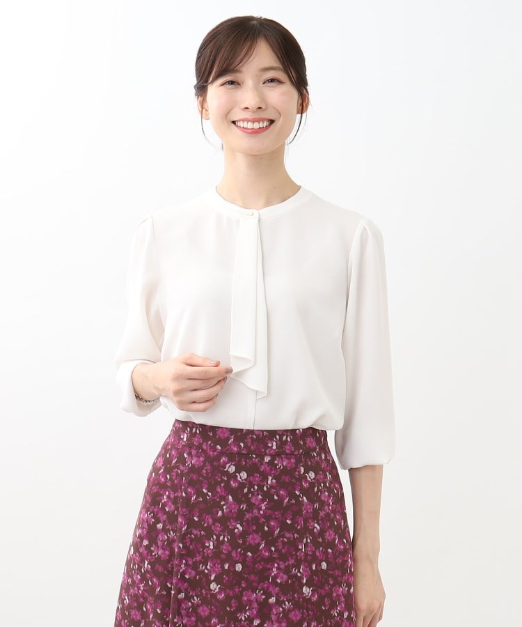 リフレクト(Reflect)の【WEB限定カラーあり／接触冷感／マシンウォッシュ】ボータイ風デザインブラウス アイボリー(004)