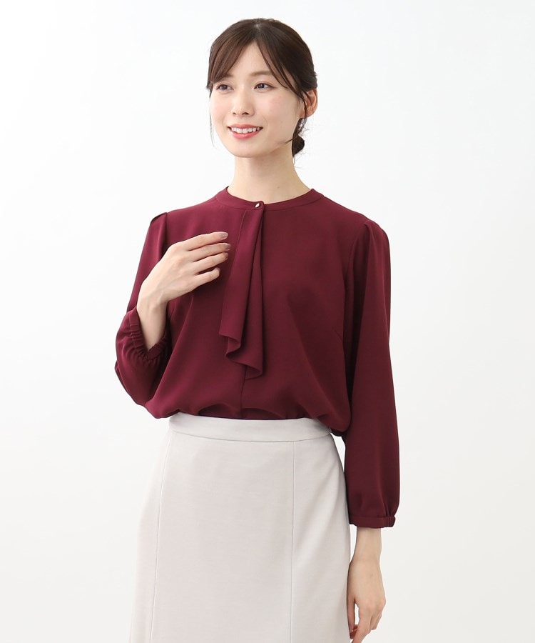 リフレクト(Reflect)の【WEB限定カラーあり／接触冷感／マシンウォッシュ】ボータイ風デザインブラウス ボルドー(064)