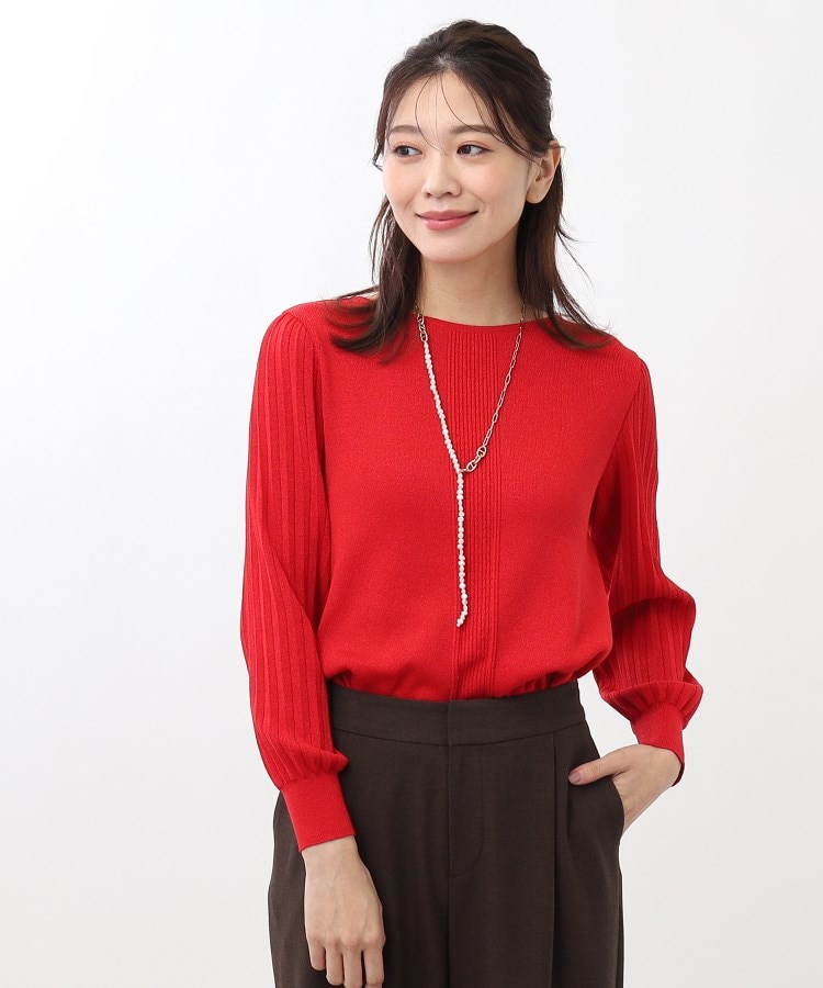 リフレクト(Reflect)の【大人気ニットに新色登場！マイカラニット+／細見え／WEB限定カラーあり／マシンウォッシュ可／選べる19色】プリーツスリーブニット レッド(063)