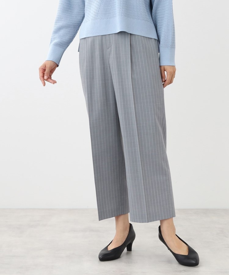 SALE/手洗い可】ストライプ柄ワイドパンツ(6~9分丈パンツ SALE/手洗い可】ストライプ柄ワイドパンツ(6~9分丈パンツ