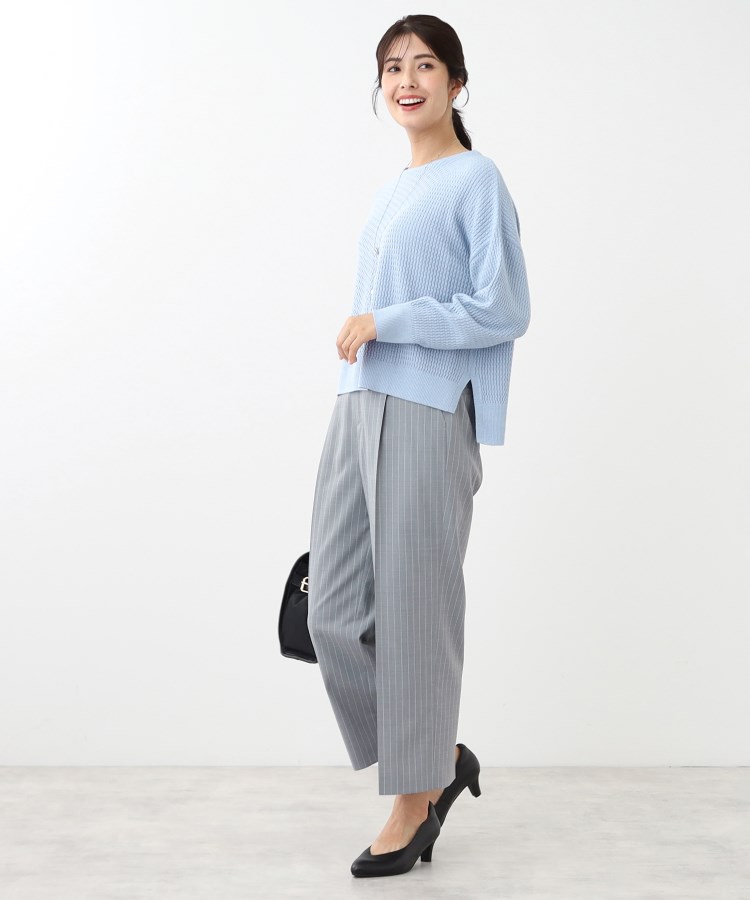 SALE/手洗い可】ストライプ柄ワイドパンツ(6~9分丈パンツ SALE/手洗い可】ストライプ柄ワイドパンツ(6~9分丈パンツ