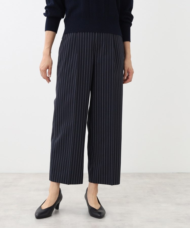 SALE/手洗い可】ストライプ柄ワイドパンツ(6~9分丈パンツ SALE/手洗い可】ストライプ柄ワイドパンツ(6~9分丈パンツ