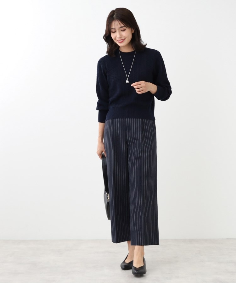 SALE/手洗い可】ストライプ柄ワイドパンツ(6~9分丈パンツ SALE/手洗い可】ストライプ柄ワイドパンツ(6~9分丈パンツ