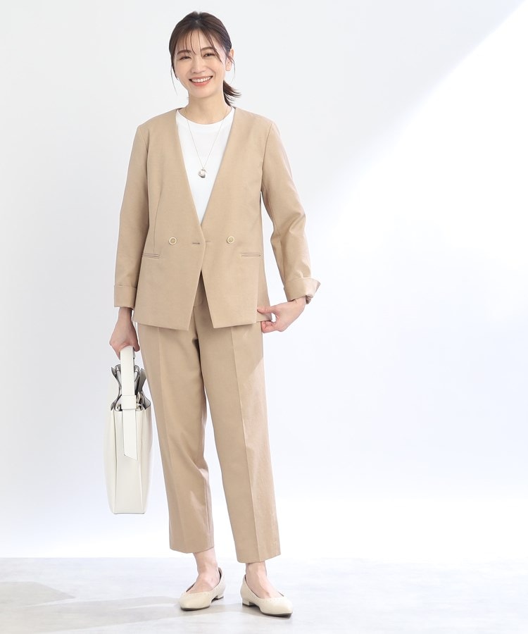 手洗い可/セットアップ可能】ノーカラーセミダブルジャケット(ノー 手洗い可/セットアップ可能】ノーカラーセミダブルジャケット(ノー