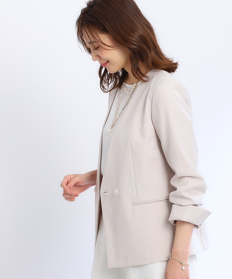 春SALE/手洗い可/セットアップ可能】ノーカラーセミダブルジャケット 春SALE/手洗い可/セットアップ可能】ノーカラーセミダブルジャケット