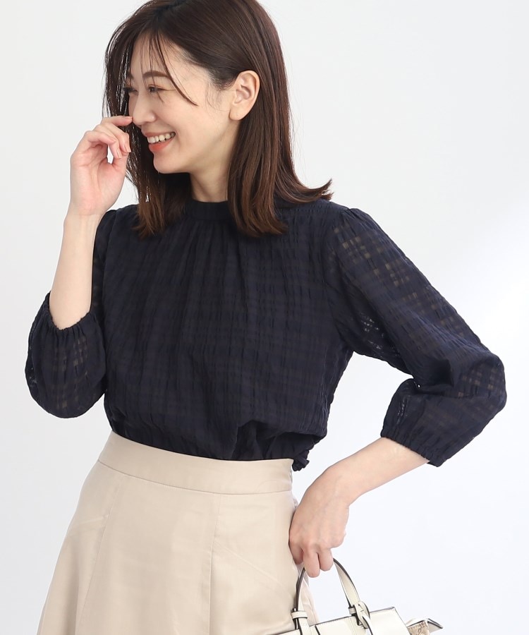 SALE/手洗い可/セットアップ可能】チェック柄シアーブラウス SALE/手洗い可/セットアップ可能】チェック柄シアーブラウス