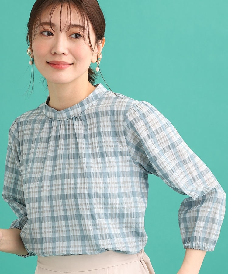 SALE/手洗い可/セットアップ可能】チェック柄シアーブラウス SALE/手洗い可/セットアップ可能】チェック柄シアーブラウス
