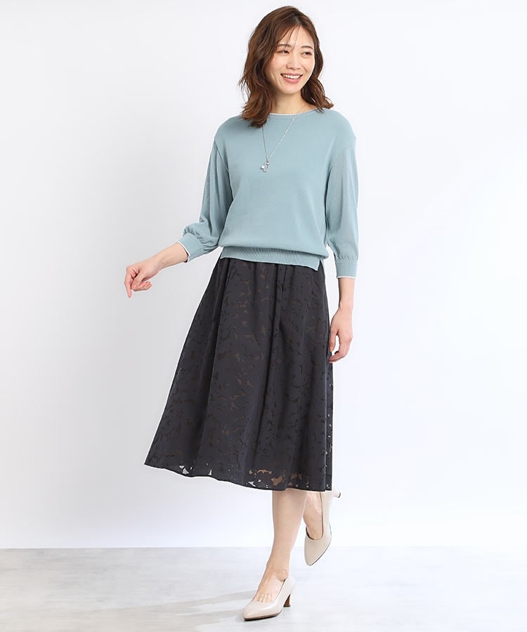 SALE/手洗い可】フラワー柄タックフレアスカート(ミモレ SALE/手洗い可】フラワー柄タックフレアスカート(ミモレ