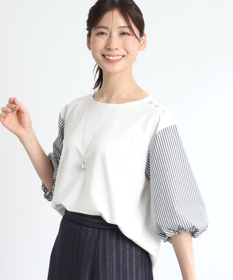 リフレクト(Reflect)の【夏SALE／人気商品の夏バージョン！UVカット／接触冷感／洗える】ストライプスリーブカットソー オフホワイト(003)