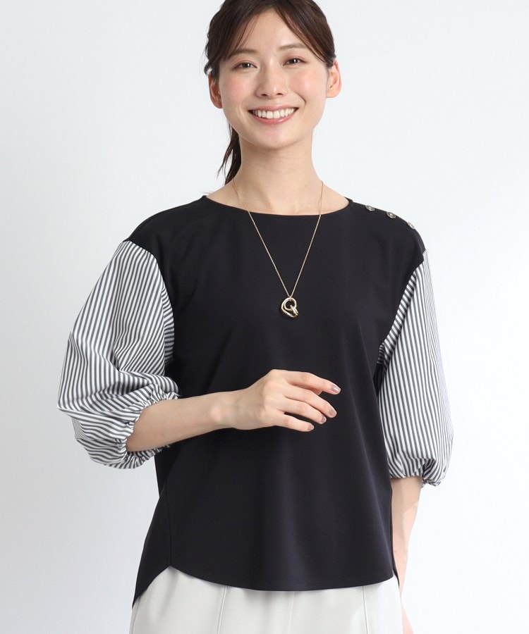リフレクト(Reflect)の【夏SALE／人気商品の夏バージョン！UVカット／接触冷感／洗える】ストライプスリーブカットソー ブラック(019)