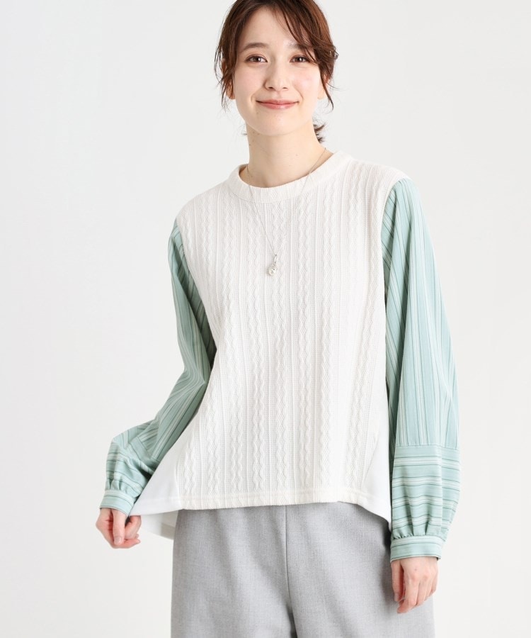 リフレクト(Reflect)の【春SALE／E‐QUALITY／洗える】異素材ミックスプルオーバー ミントグリーン(321)