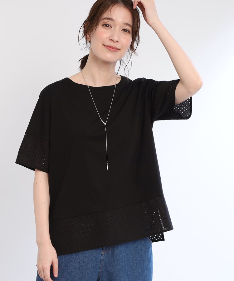 リフレクト(Reflect)の【E‐QUALITY／手洗い可】コットンレースドッキングTシャツ ブラック(019)