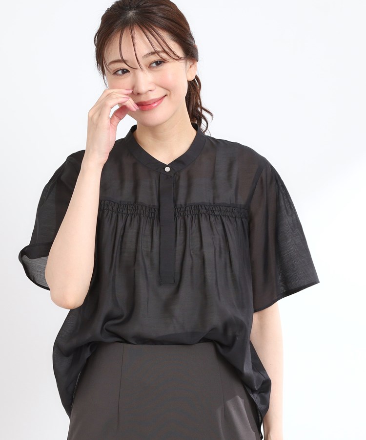 リフレクト(Reflect)の【選べる5色◎／接触冷感／マシンウォッシュ可】シャーリングデザインブラウス ブラック(019)