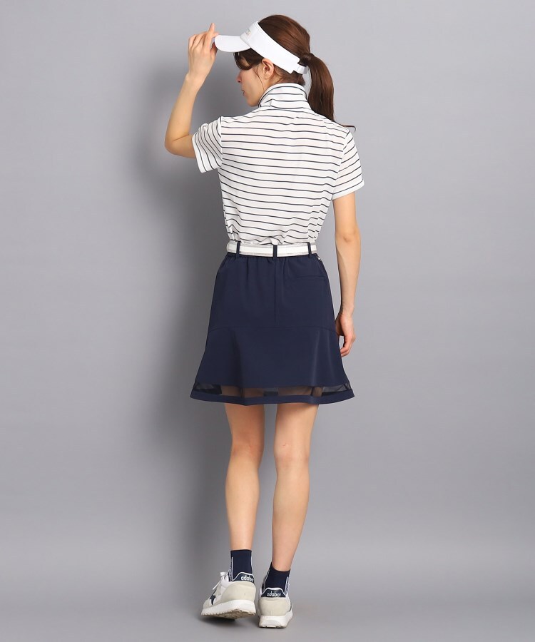 ハーフジップボーダー 半袖プルオーバー(カットソー) adabat(Ladies)(アダバット)| ワールド オンラインストア WORLD ONLINE STORE アダバット 半袖ハイネックシャツ レッド×白 ボーダー柄 総柄 ハーフジップ 肩レース レディース 38 ゴルフウェア adabat