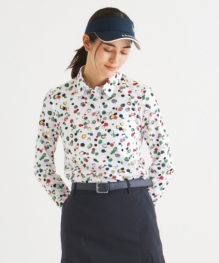 アダバット(レディース)(adabat(Ladies))の【UVカット／吸水速乾／遮熱素材】リンゴデザイン 長袖ポロシャツ レッド(162)