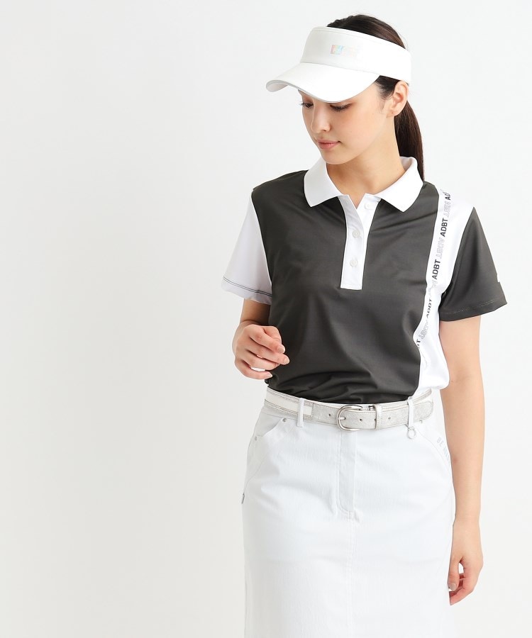 アダバット(レディース)(adabat(Ladies))の【ADBT】ツートーンカラーデザイン 半袖ポロシャツ チャコールグレー(013)