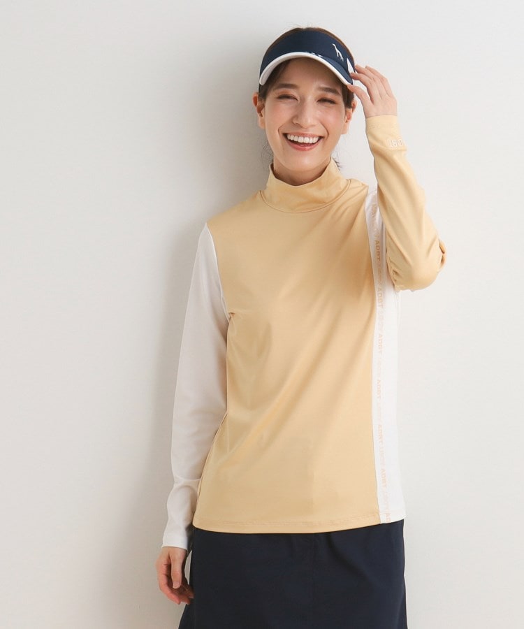 アダバット(レディース)(adabat(Ladies))の【ADBT】ツートーンカラーデザイン 長袖モックネックプルオーバー マスタード(033)