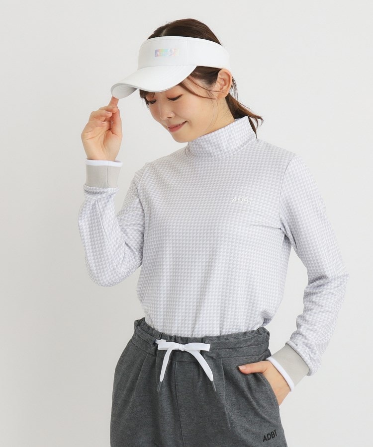アダバット(レディース)(adabat(Ladies))の【ADBT】幾何学デザイン リブ袖 長袖モックネックプルオーバー ホワイト(101)