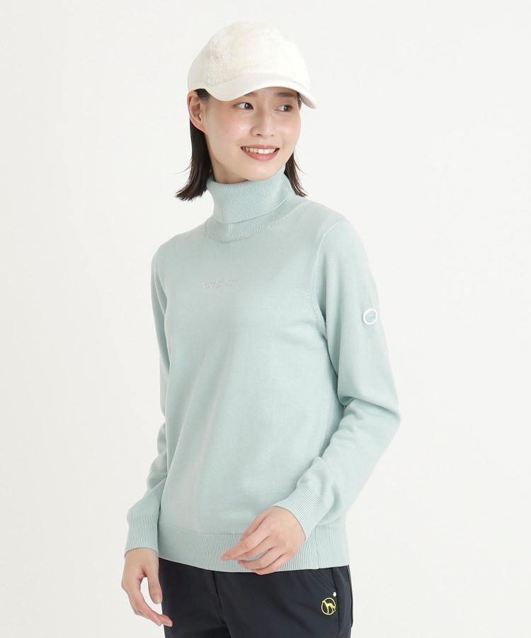 アダバット(レディース)(adabat(Ladies))の【手洗い可】ラインストーンロゴデザイン ハイネック長袖セーター ミントグリーン(011)