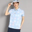 アダバット(レディース)(adabat(Ladies))の【UVカット/防透け】ラインフラワー柄 半袖ポロシャツ サックスブルー(190)